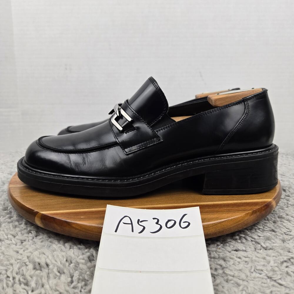 G.H. Bass Men 9.5M Black Leather Casual Lifestyle Round Moc Toe Bit Loafer Italy